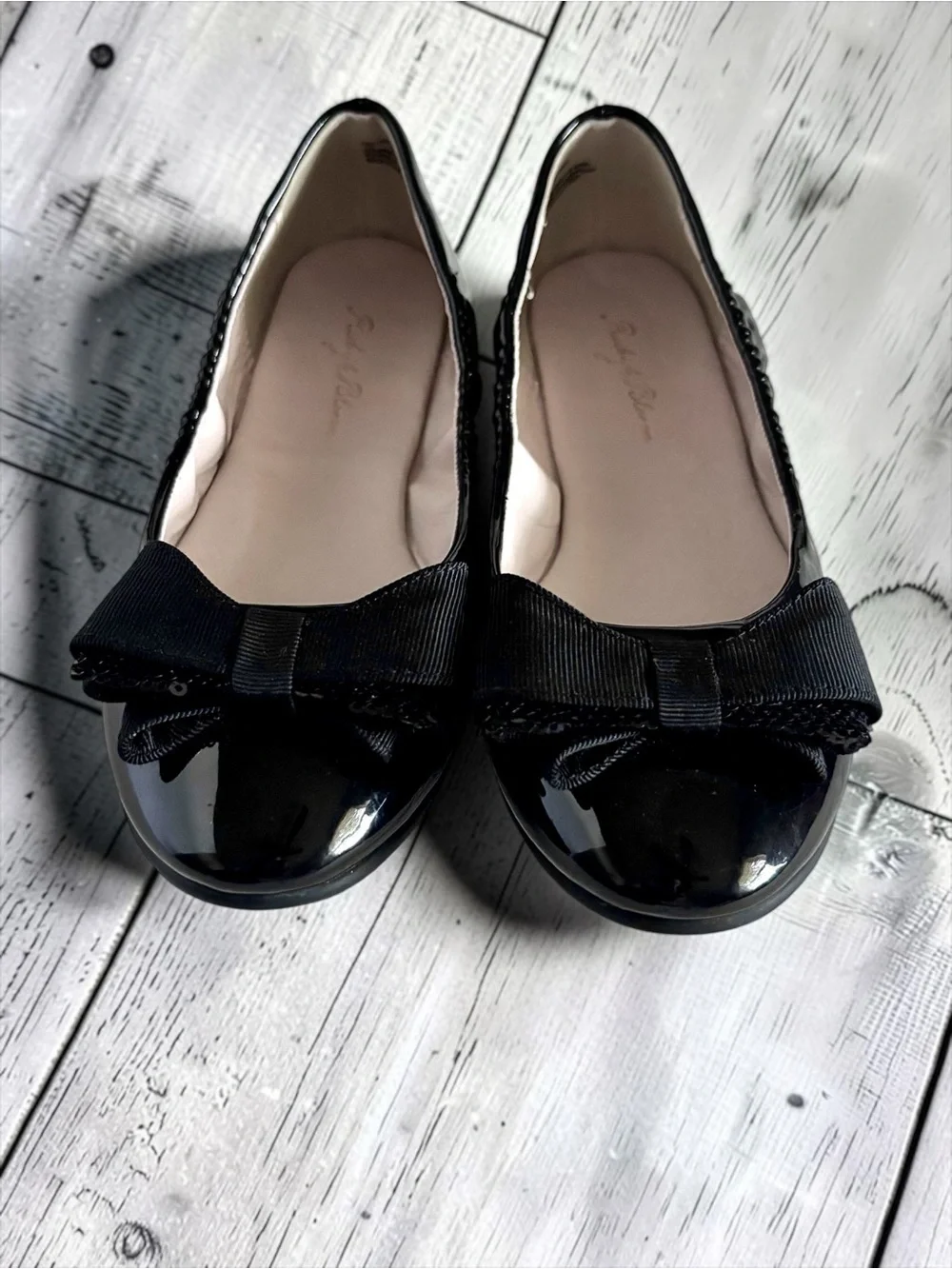 Riley & Bloom Little Girls Black Patent Bow Flats Size 1 EUC